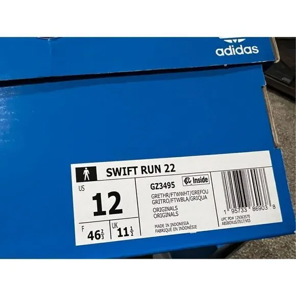 ADIDAS SWIFT RUN 22 LO SLIP-ON SNEAKER TRAINER MEN SHOES GREY/WHITE SIZE 12 NEW